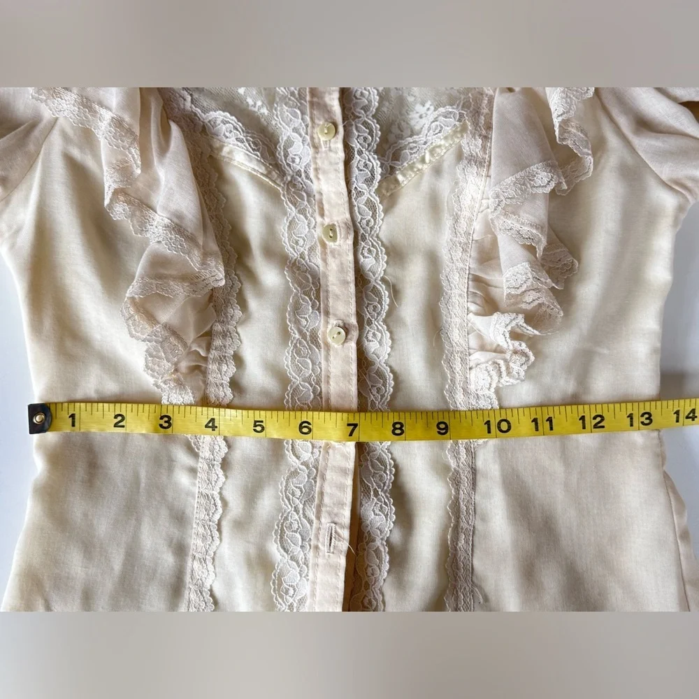 Vintage 70s 80s Gunne Sax Jessica Gunnies Lace Blouse Victorian Cottage Prairie - Picture 10 of 12